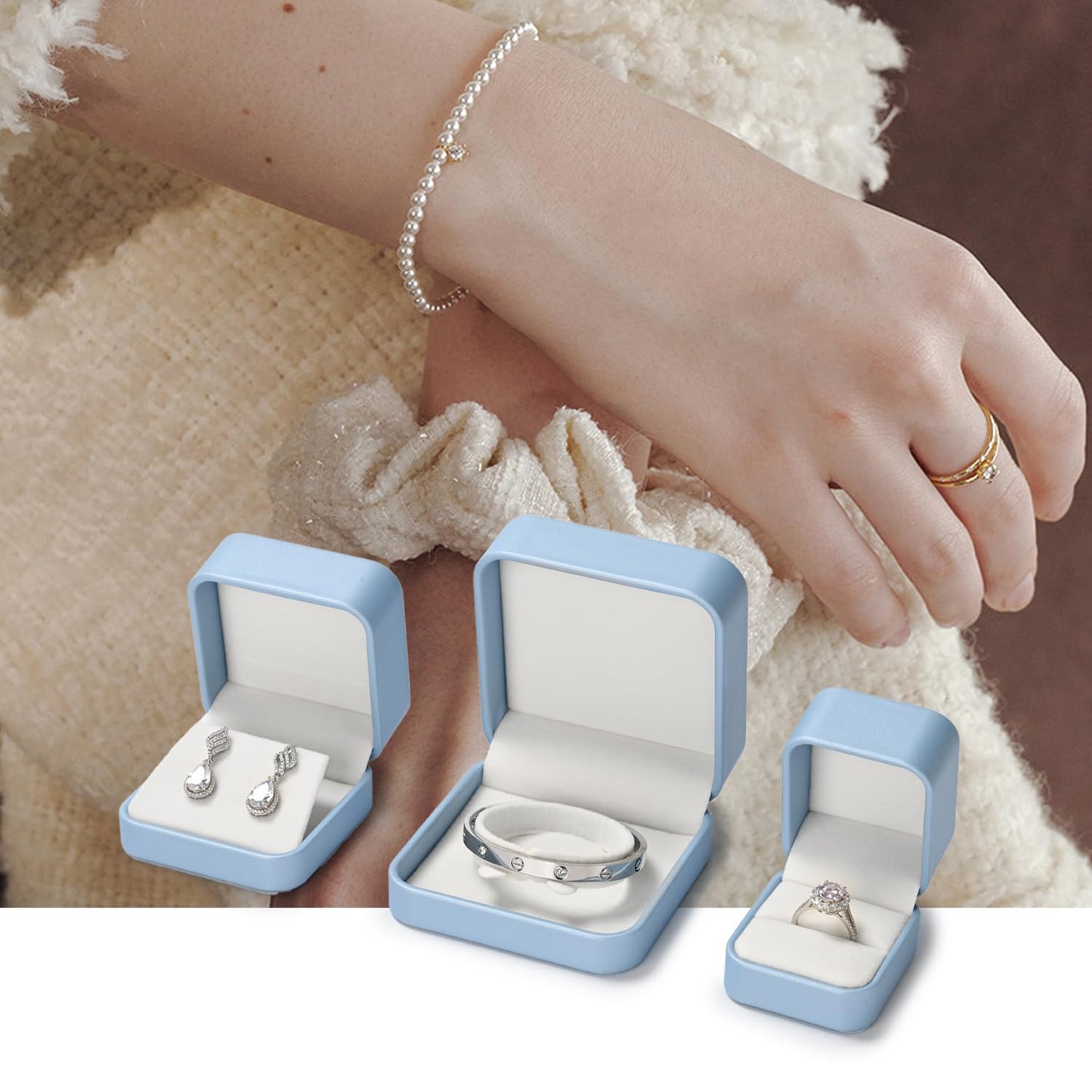 Oirlv Luxury Leather Jewelry Ring Box Engagement Ring Box Wedding Day Keepsake Case(Sky Blue)