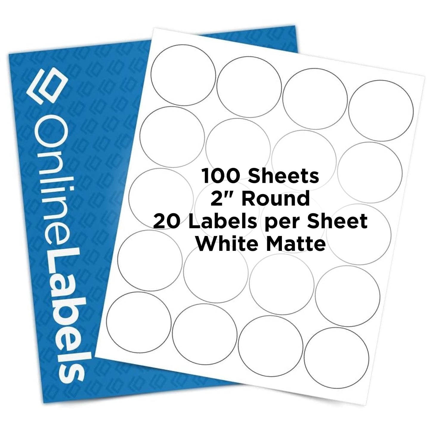 OnlineLabels 2" Round Labels – Permanent Adhesive, White Matte – for Jar Lids, Product Packaging, & Favors – for Inkjet & Laser Printers – Pack of 2,000 Labels, 100 Sheets OL5375WX
