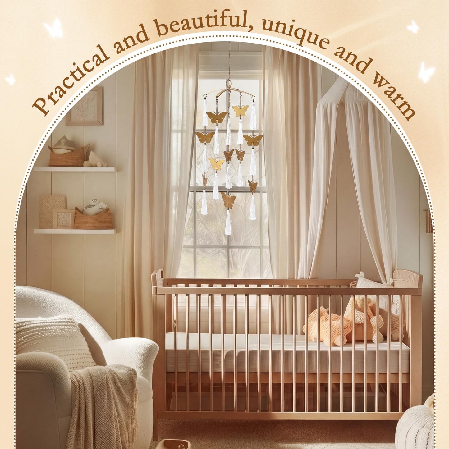 Colingmill Butterfly Crib Mobile Handmade Brass Ceiling Hanging for Baby Nursery Girls Butterfly Hanging Decor for Home Wall Ceiling 42×10 Inch