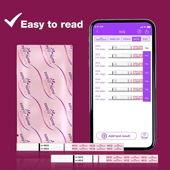 Easy@Home 60 Pregnancy Tests, FSA Eligible, 60 Hcg Test Strips Early Detection - Bulk Pregnancy Strips
