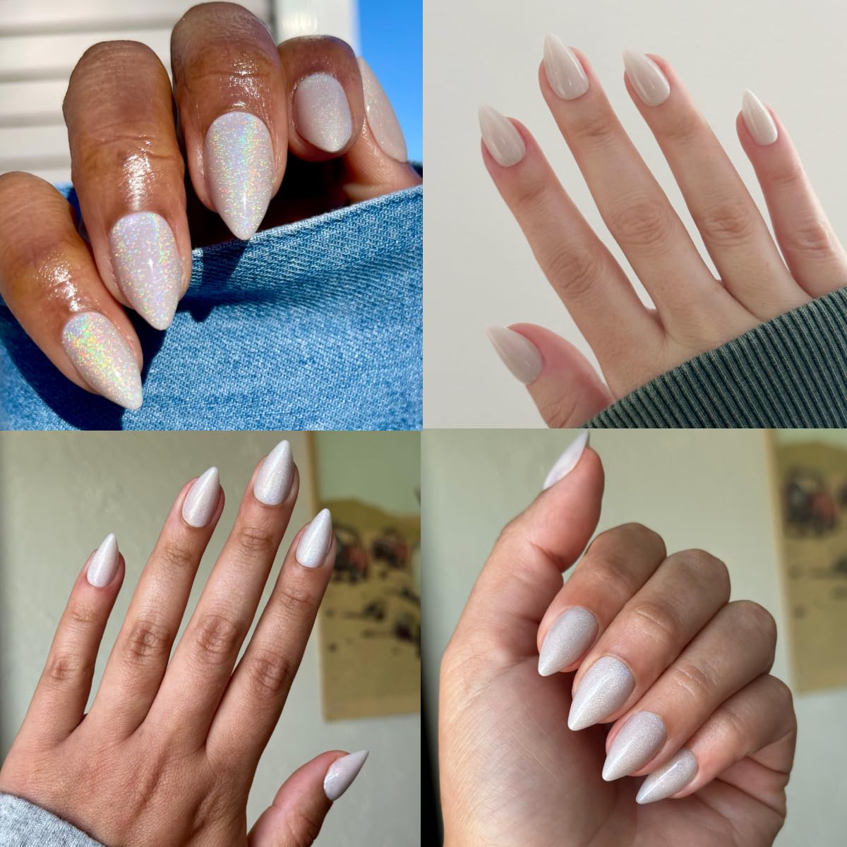 Olive & June Maximalist Instant Mani Press-On Nails (Glue) | 42 Fake Nails, 21 Sizes | Non-Toxic, Long-Lasting Big, Bold Gorgeous Realistic Look | Medium, Stiletto | Neutral Iridescent Velvet