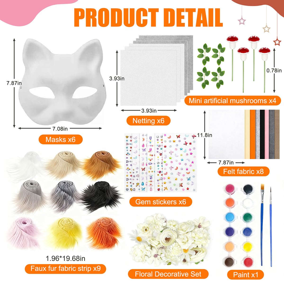 WAYNHUI Diy Therian Mask Kit Blank Cat Fox Mask Material- Gem Stickers for Therian Gear Stuff for Halloween, Cosplay, Masquerade, Party.