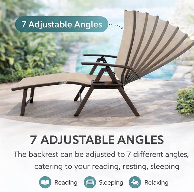 Kozyard Aluminum Outdoor Chaise Lounge Chair, Adjustable Reclining Patio Lounge with Drink Holder, Weather-Resistant Pool, Deck & Yard Recliner, Assemble-Free(2Pack, Beige)