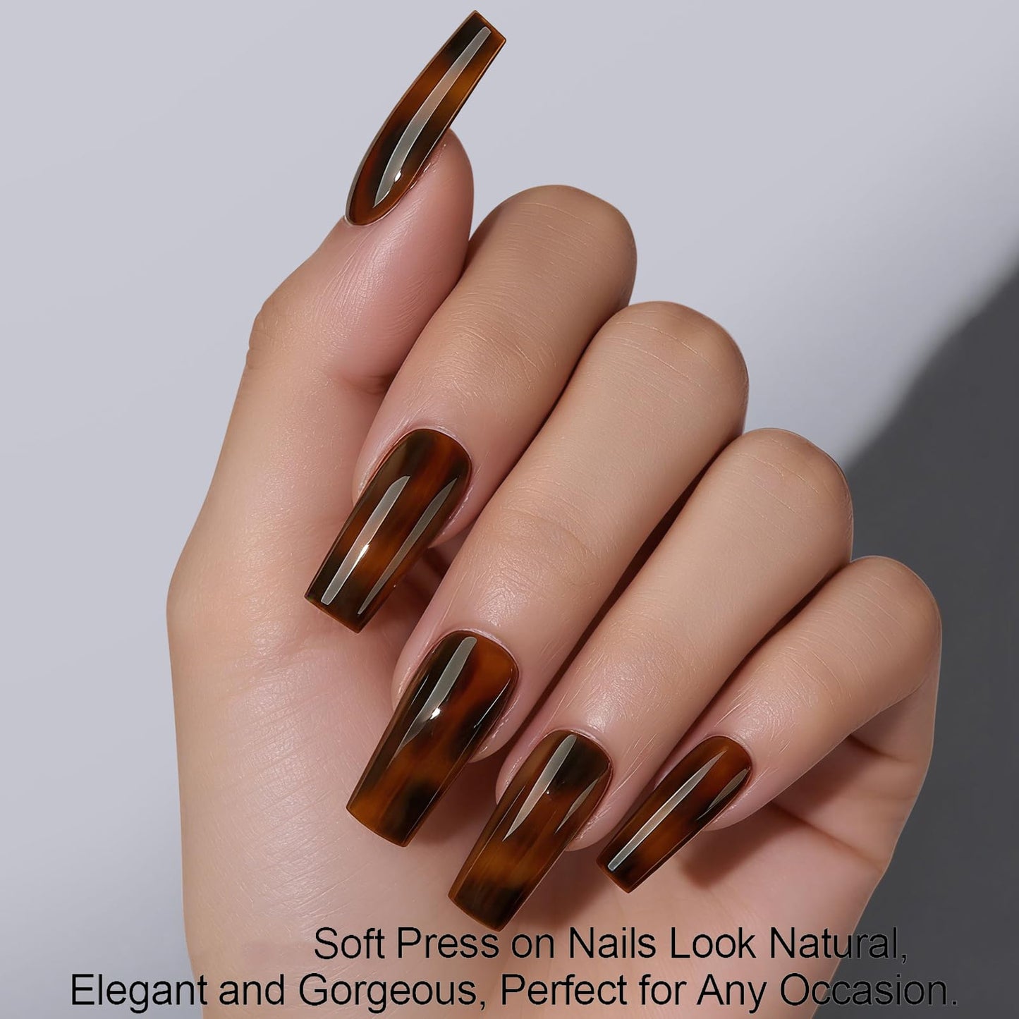Dsixnails 150Pcs Tortoiseshell Long Square Press on Nails, Soft Gel Nail Tips 15Sizes, Long Lasting Reusable Fake Nails, Salon Quality Soak Off False Nail Tips for Women Girl Festival Gift