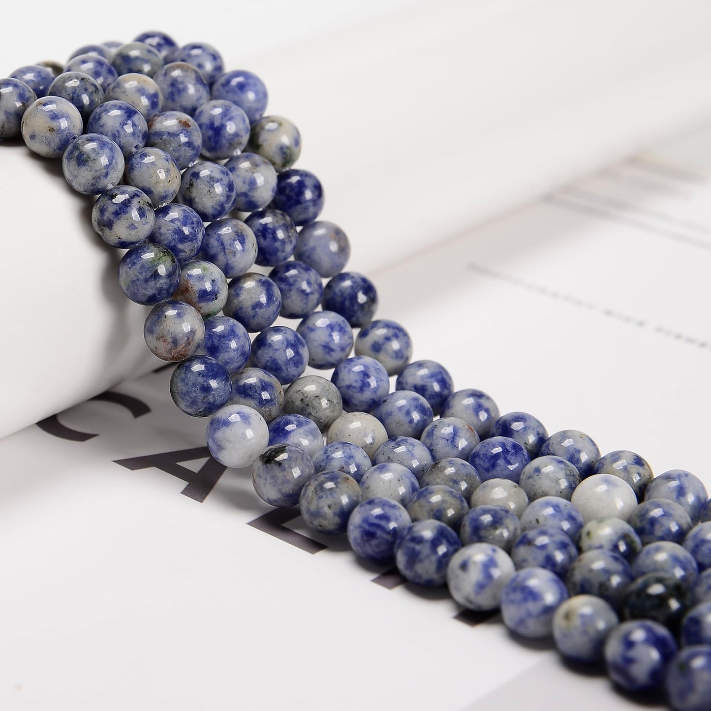 65Pcs 6mm Blue Spot Jasper Natural Round Loose Real Stone Beads Gemstone Genuine for DIY Hand Made Craft Jewelry Bracelet Earring Necklace String Making Energy Healing Power