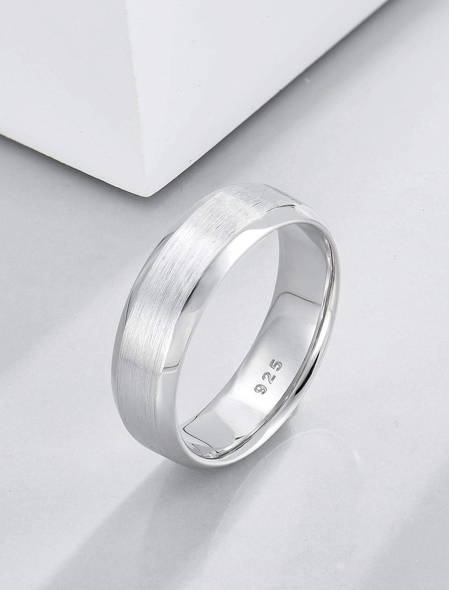 STARCHENIE 6mm Wedding Band, Solid 925 Sterling Silver Ring for Men, Brushed Matte Finish, Beveled Polished Edge, Comfort Fit Size 8