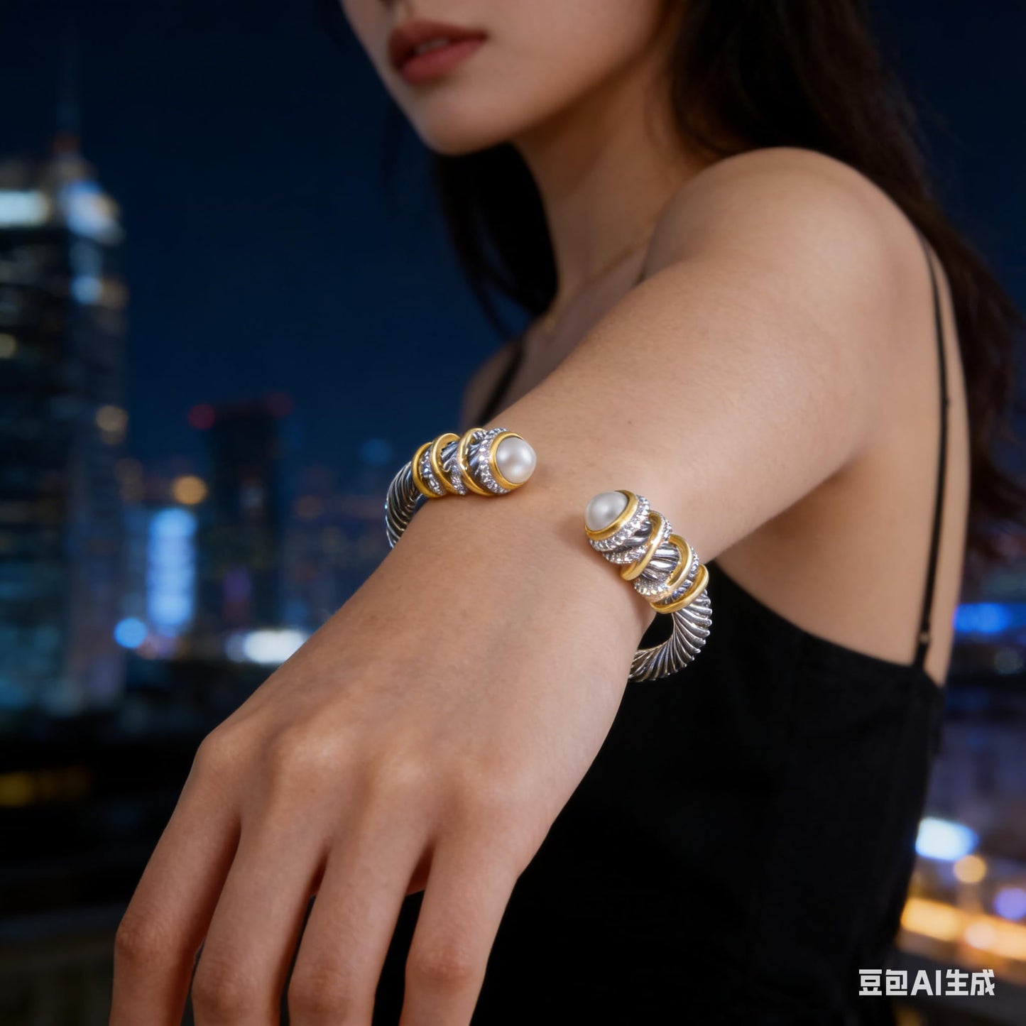 Decpro Antique Twisted Cable Bracelet with Composite Shell Pearl Inlay Alloy Cuff Bracelet for Women