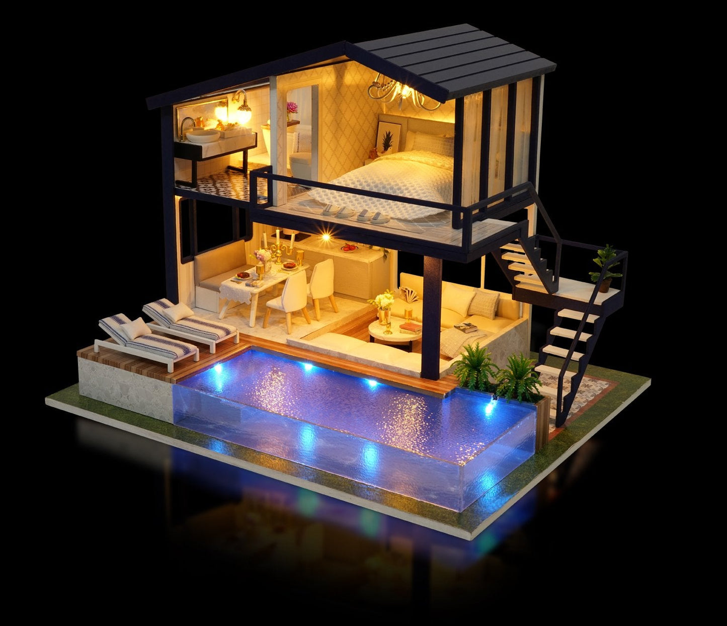 Flever Dollhouse Miniature DIY House Kit Manual Creative with Furniture for Romantic Artwork Gift (Perfect Time Apartment)