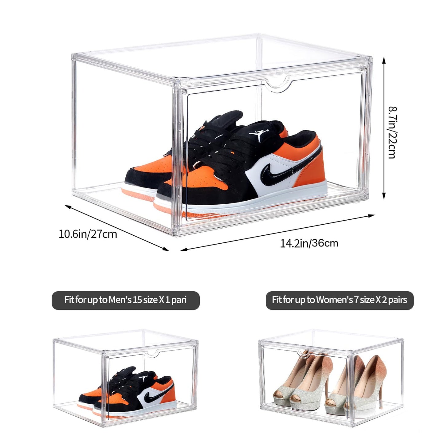 beehomay Sneaker Shoe Display Case,Shoe Box with Clear Magnetic Door,Thicken & Sturdy Organizer Containers Stackable,Fit Shoe Size Up to US 14 (X-Large) (X-Large)
