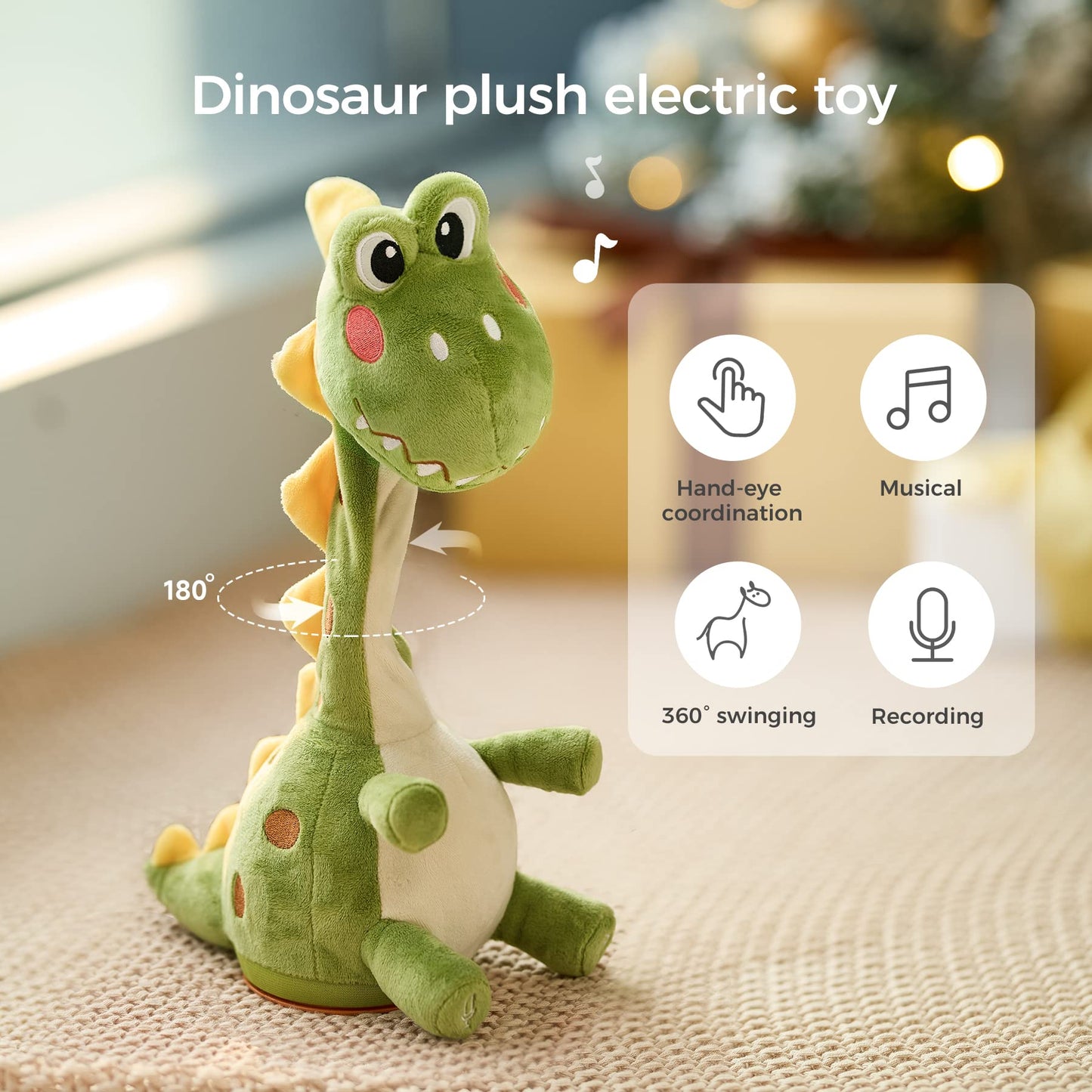 TUMAMA Dinosaur Dancing Interactive Baby Toy, Mimicking Twisted Electronic Soft Plush Toy with Talking Recording Repeat Talking, Talking Dinosaur Toys for Girls and Boys
