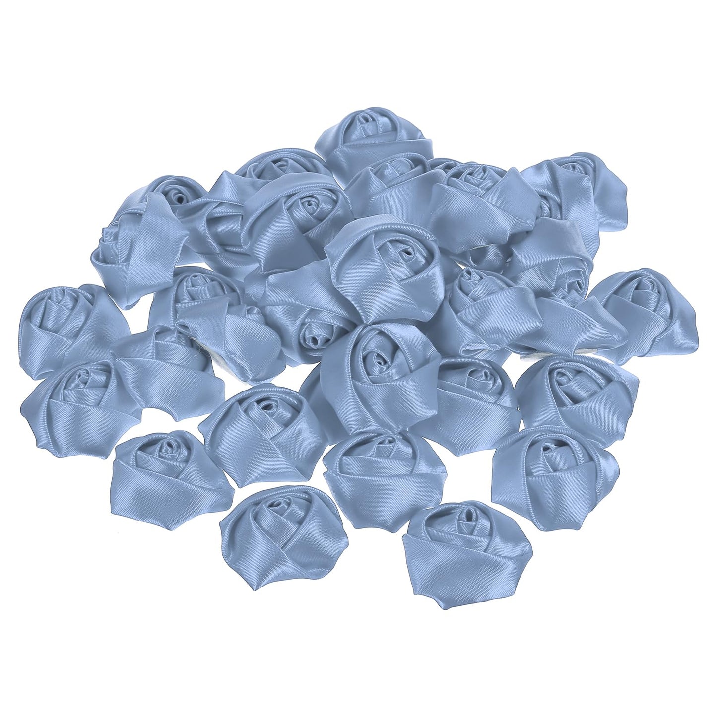 PATIKIL 1.6" Satin Ribbon Roses, 50 Pack Artificial Flowers Roses Heads Handmade Fake Flowers Fabric Flowers for Crafts Wedding Bouquet, Light Blue