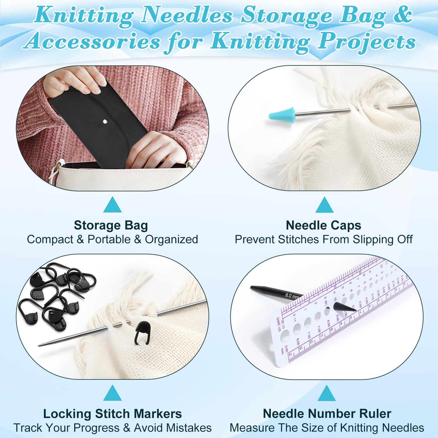 13 Pairs Interchangeable Knitting Needles Set with 4 Flexible Cables, Portable Circular Knitting Needles, 3-10 mm Smooth Aluminum Knitting Needle Kit for Beginner Projects Travel Home Knitting