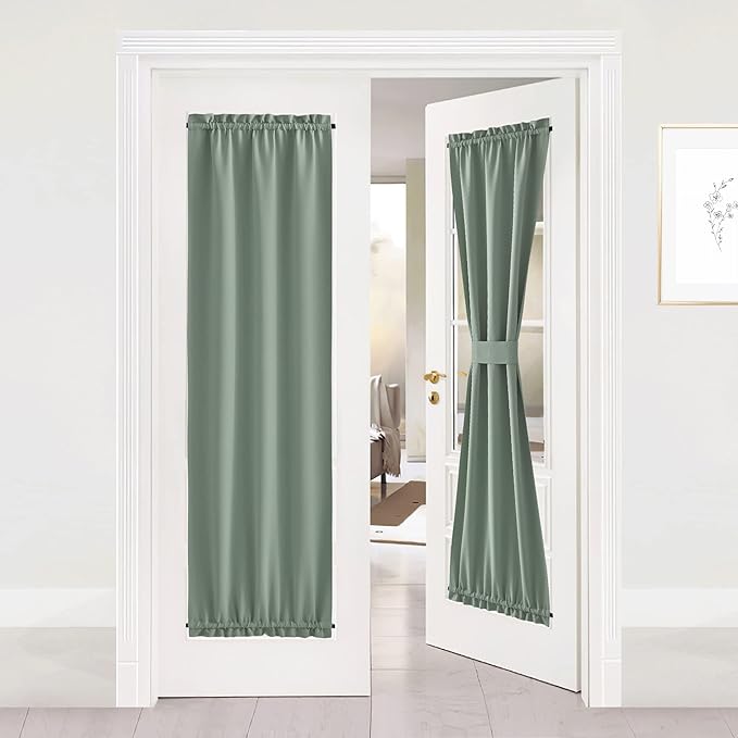 NICETOWN French Door Privacy Blackout Christmas Curtains, 26 X 72 Inch Room Darkening Curtains for Glass Window, Thermal Insulated Shade for Bedroom, 1 Panel, Greyish Green