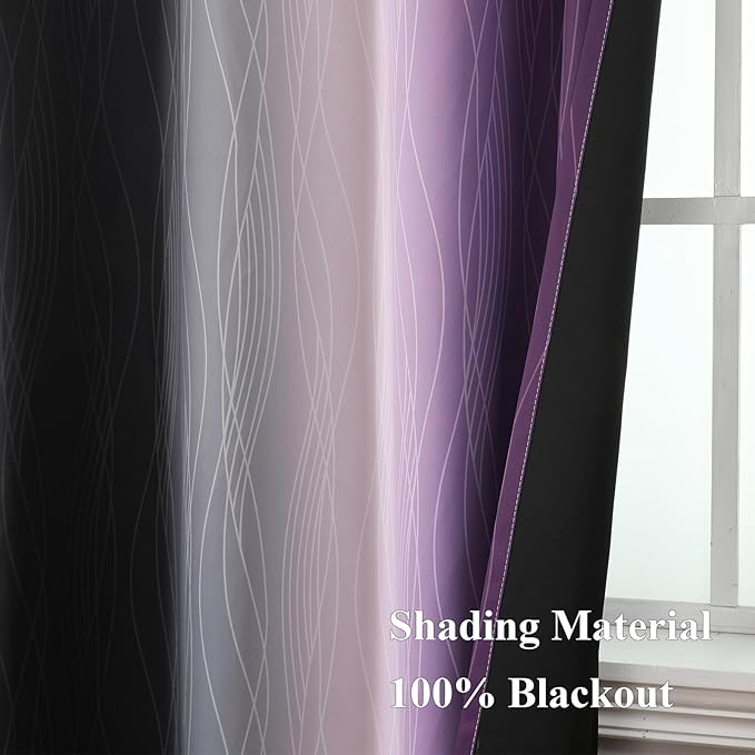 Estelar Textiler Purple and Black Blackout Curtains for Living Room, Full Room Darkening Grommet Ombre Curtains for Bedroom, Thermal Insulated Light Blocking Gradient Drapes, 52Wx72L, 2 Panels