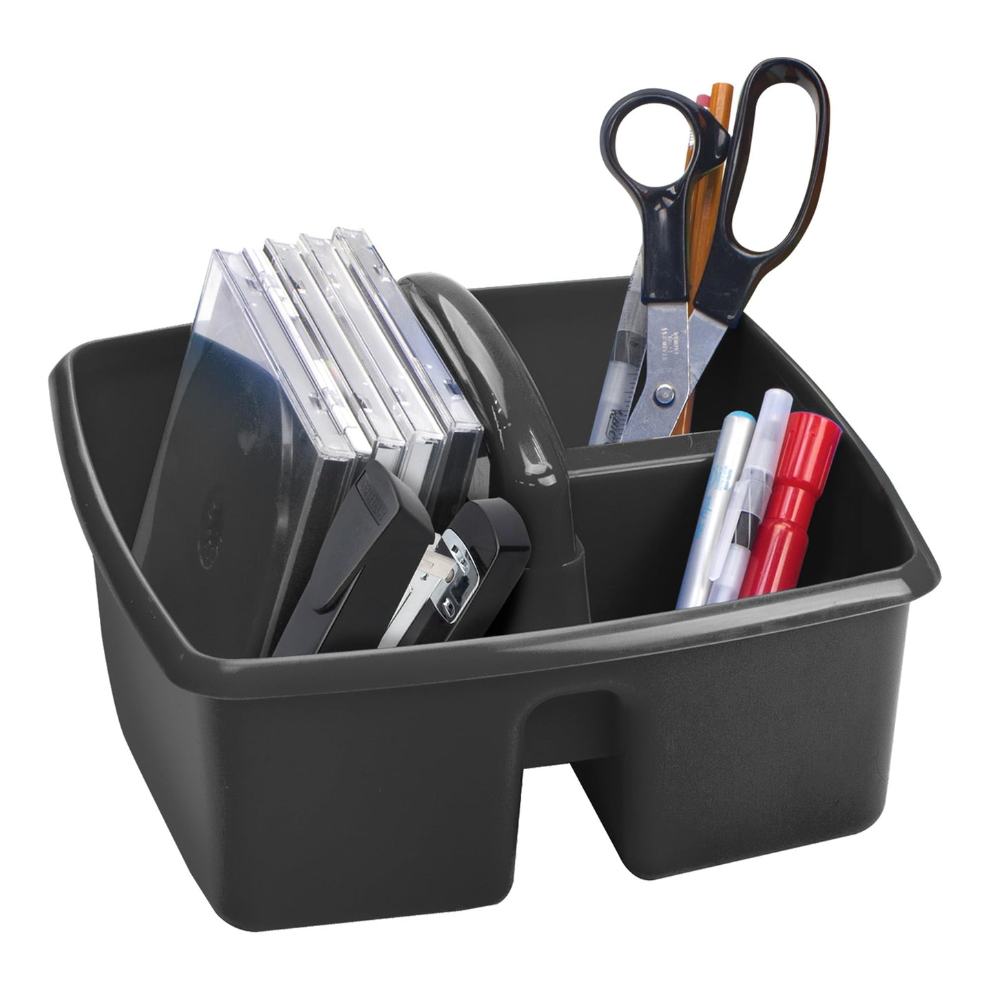 Storex 3-Compartment Small Cleaning Caddy – Multipurpose Supply Organizer with Handle, Black, 6-Pack (00972A06C)