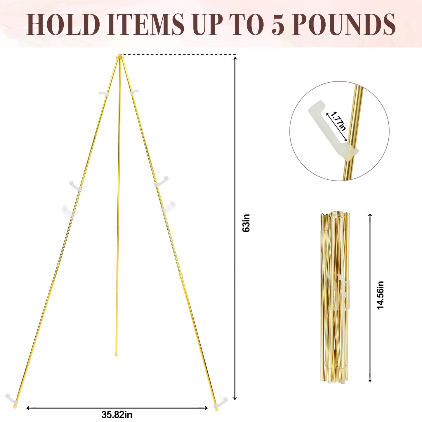 DDEAT Easel Stand for Sign 63'' Art Easels for Display Wedding Welcome Poster Stand Portable Floor Metal Easel Gold 2 Pack