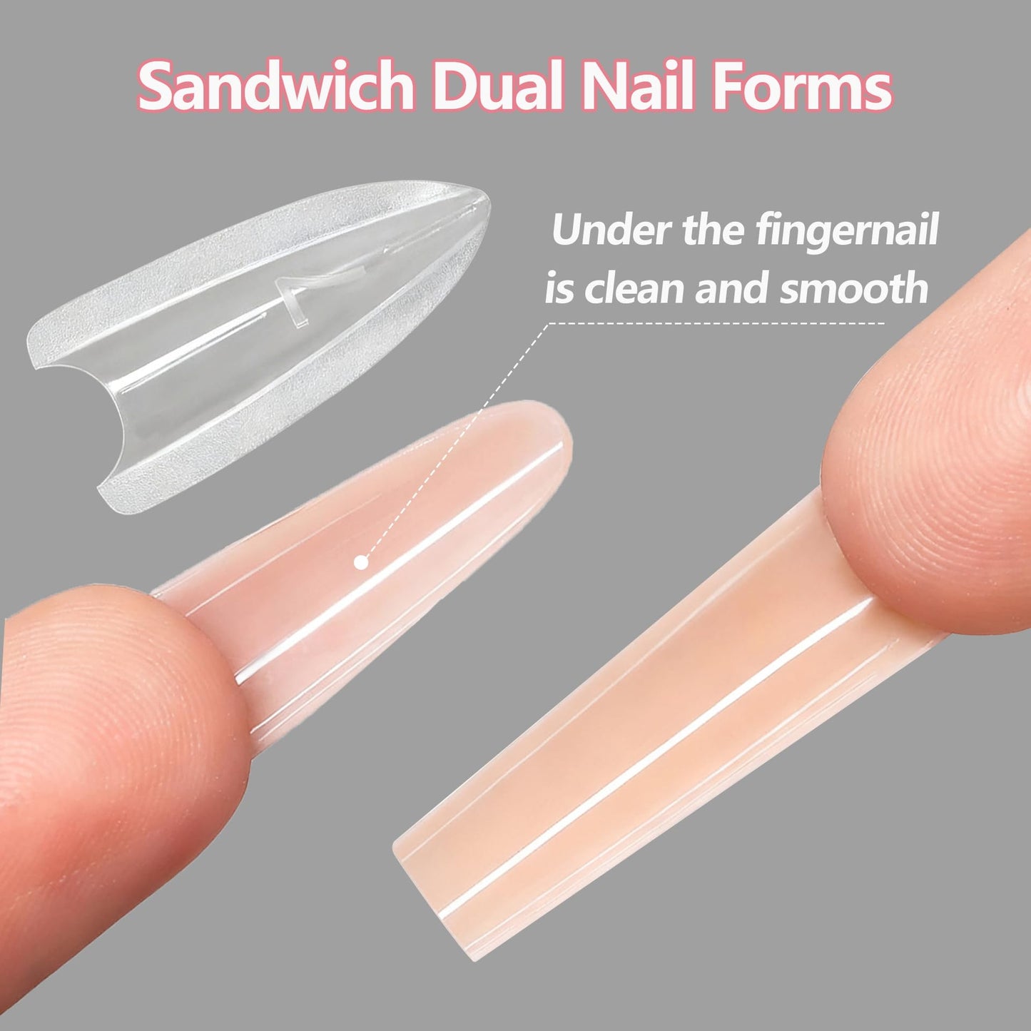 Sandwich Dual Nails Forms, Almond 240Pcs Double-Layer Nail Mold Set, 15 Sizes Top and Bottom Molds Plastic Forms for Builder Gel Nail Extensions, Salon Nail Art Tools At Home