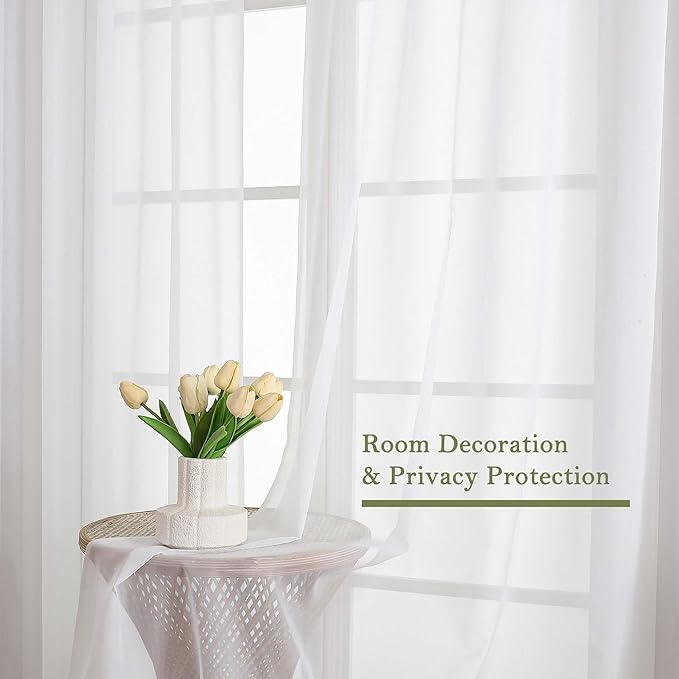 Lecloud White Sheer Curtains 90 Inches Long 2 Panels, Light Filtering Airy Voile Curtain Drapes, Extra Wide Elegant Window Treatments for Living Room Bedroom with Dual Rod Pocket, 59" W x 90" L