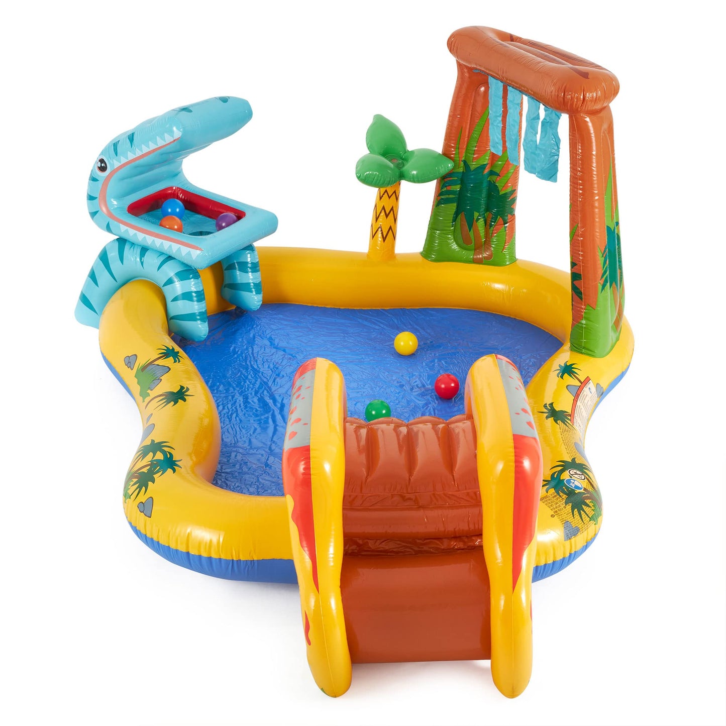 Intex Inflatable Dinosaur Play Center Outdoor Playhouse Inflatable Water Park with Kid Pool Slide, Water Sprayer, Waterfall, and 6 Balls, Multicolor