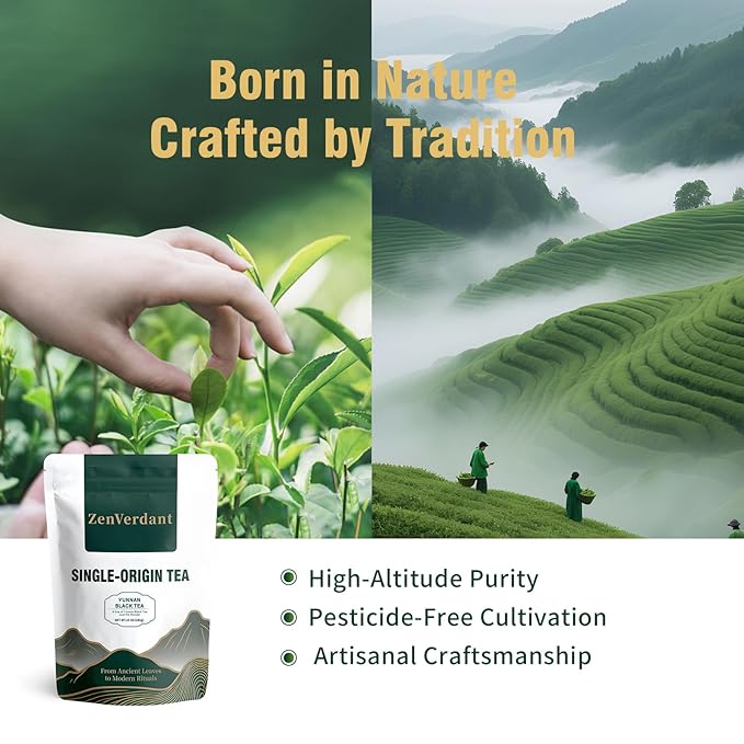 ZenVerdant Premium YUNNAN Black Tea - Loose Leaf Tea, 10oz Ceremonial Grade, Crafted for Mindful Zen Tea Ceremonies | Smooth Non-Bitter, Caramel & Roasted Sweet Potato Aroma | 3+ Steeps