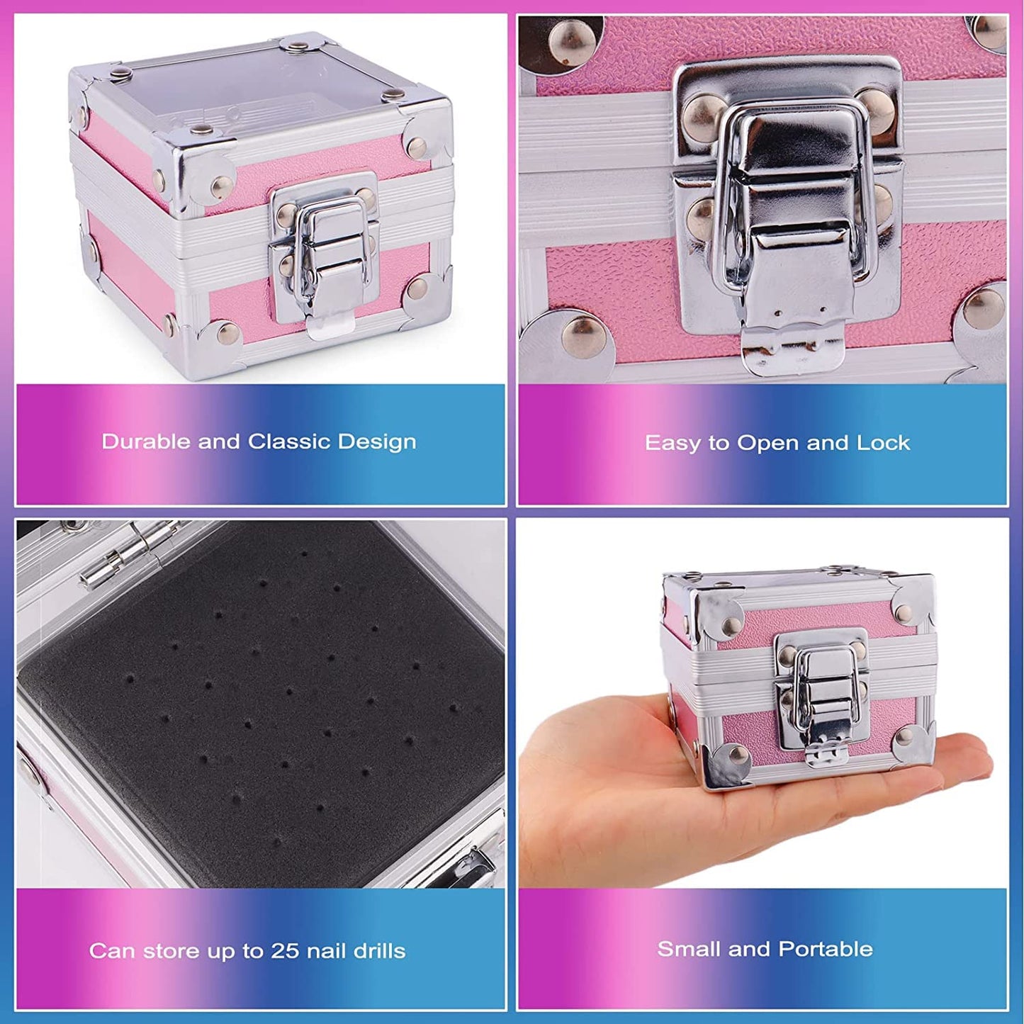 25Pcs Nail Drill Bits Set with Holder, 3/32 Inch Ceramic Tungsten Carbide Diamond Nail Drill Bit Cuticle Efile Remover for Home Salon Manicure Pedicure Acrylic Gel Polish