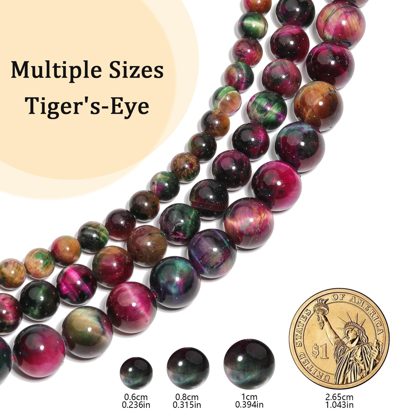 Yochus Natural Tiger Eye Beads, 60Pcs 6MM Onyx Agate Color Enhance Round Loose Beads Bulk, DIY Charm Smooth Gemstone Beads for Jewelry Making(4mm 8mm 10mm 12mm Beads)