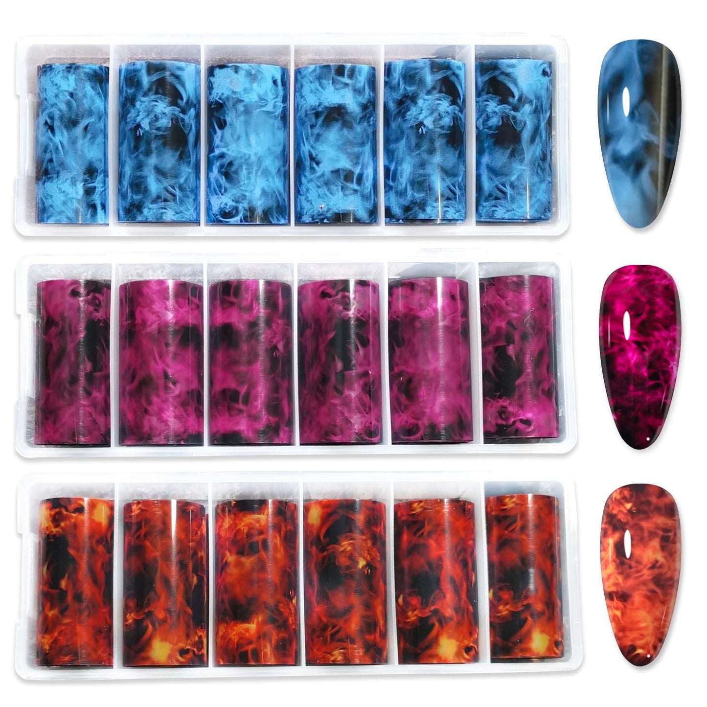 JERCLITY 18 Rolls Flame Nail Foil Transfer Stickers Kit Nail Foil Sheets Foil Nail Art Decals Nail Wraps