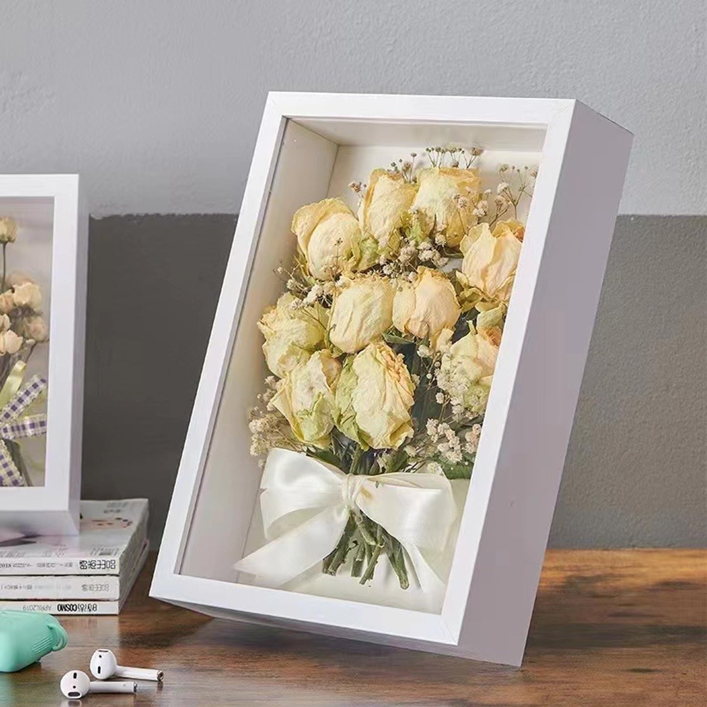 CROISSANT 2 Pack 6x8 Shadow Box Frame, HD Glass White MDF Wooden Frames for Flower Pressing, Seashell Display Box, Pet Memorial Shadow Box (2pcs 6X8)