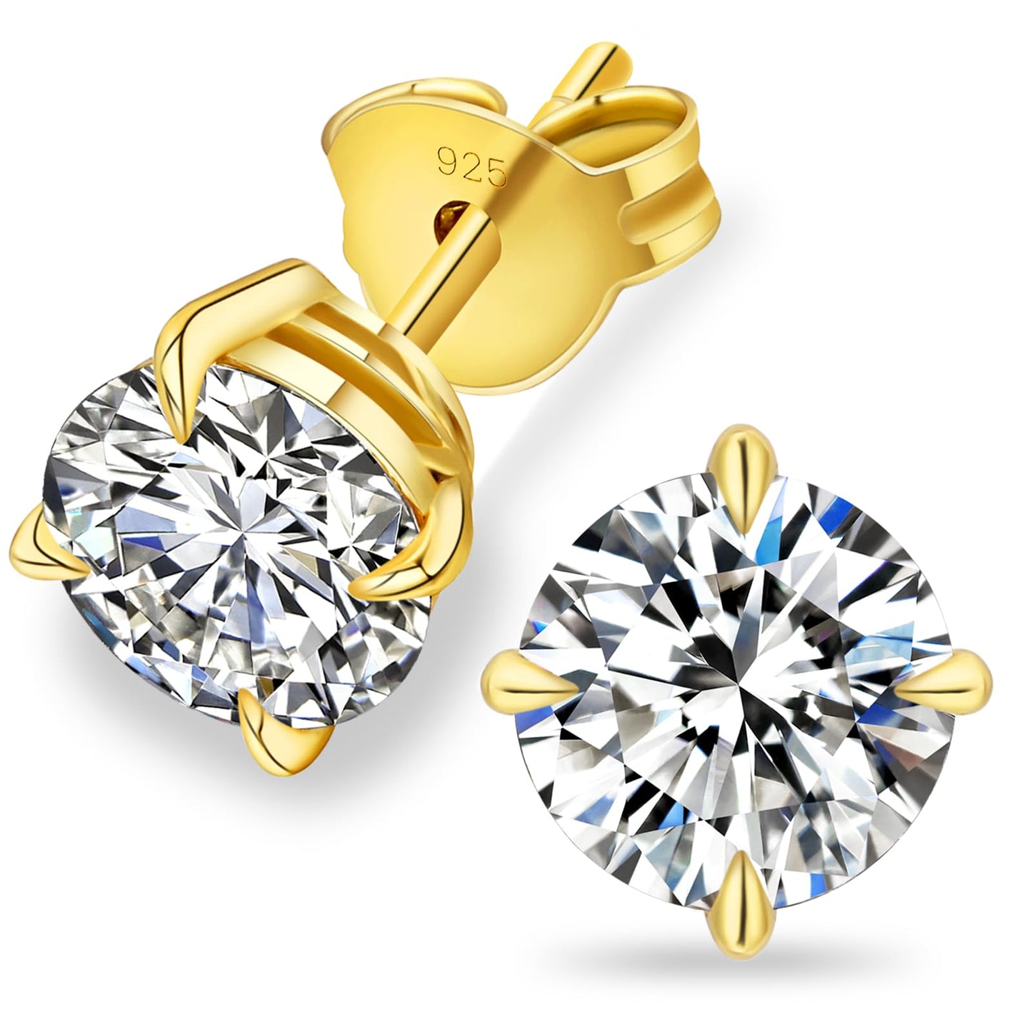 KRKC 0.6-3ct Moissanite Stud Earrings, D Color VVS1 Clarity, Lab Created Diamond Stud Earring for Women, 14K White Gold S925 Sterling Silver Earrings Friction Back for Women Men, Hypoallergenic