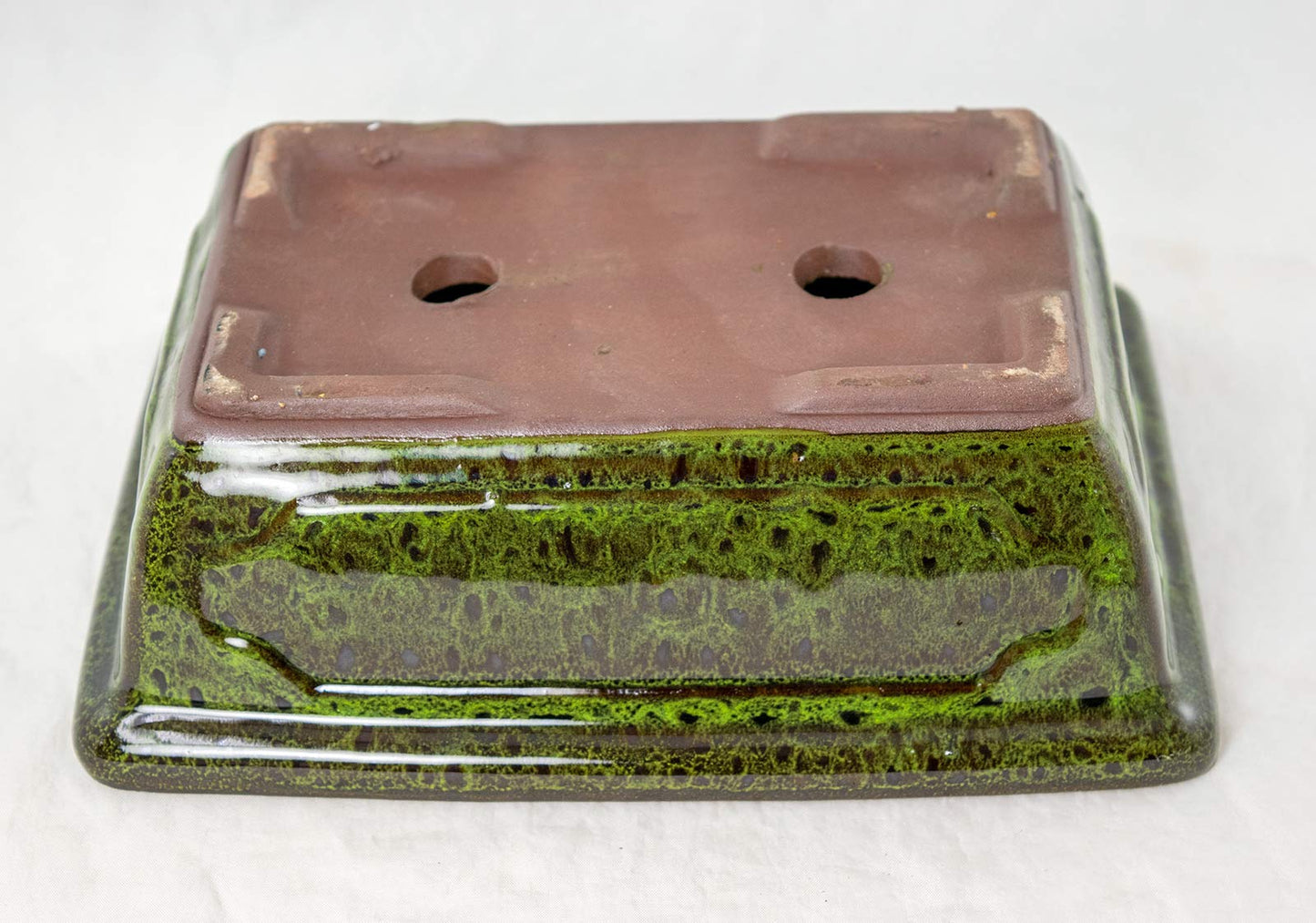 8" Rectangular Moss Green Glazed Bonsai Pot, Cactus & Succulent Planter + Tray + Rock + Mesh Combo