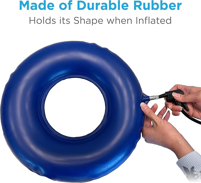NOVA Inflatable Ring Seat Cushion, Inflatable Donut Cushion for Pressure Relief, Postpartum, BBL & Bedsore Recovery – Durable Rubber, Easy to Inflate/Deflate, Easy to Clean Blue, Bicycle Pump Required