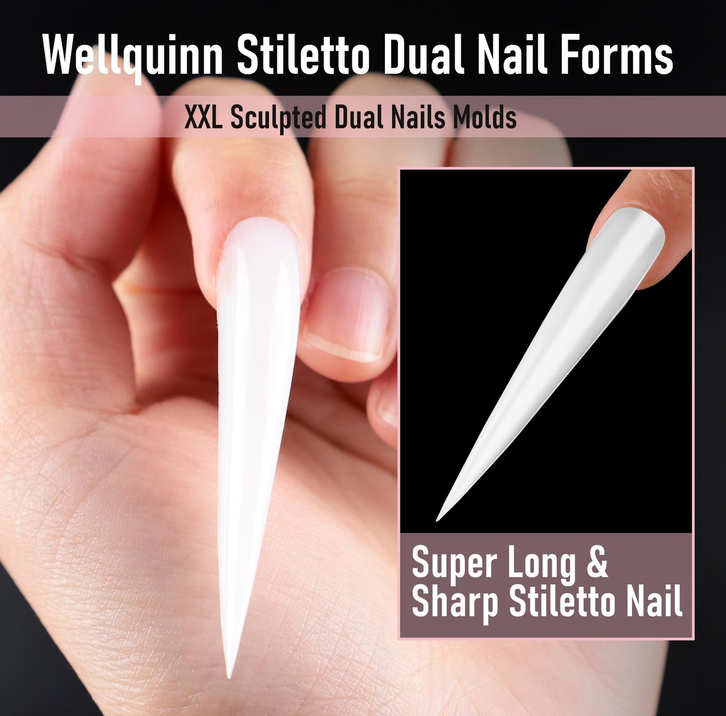 Wellquinn Stiletto Nail Forms, XXL Sculpted Dual Nails Molds Reusable Acrylic Builder Hard Gel Polygel Dual Forms for Nail Extension Salon Home DIY 14 Sizes 70 Pcs