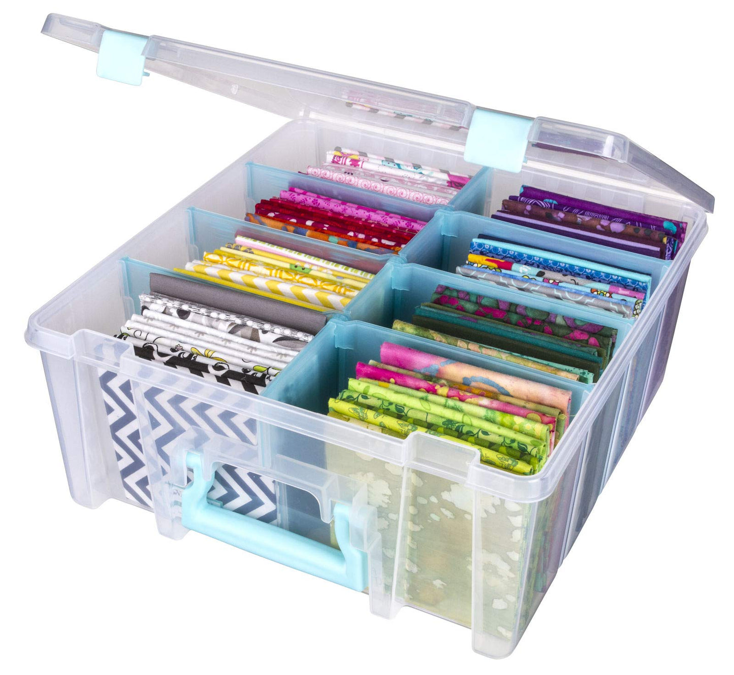 ArtBin 6990SA Super Satchel Double Deep Compartment Box - Art Storage with 8 Removable Compartments, Smart Closure for Craft Supplies (Clear & Aqua- Pack of 1)