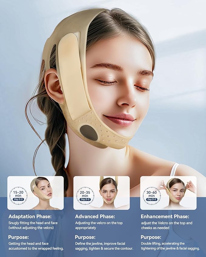 Reusable V Line Silicone Face Strap, Soft Silicone Chin Strap for Women 23-27 Inches (Nude)