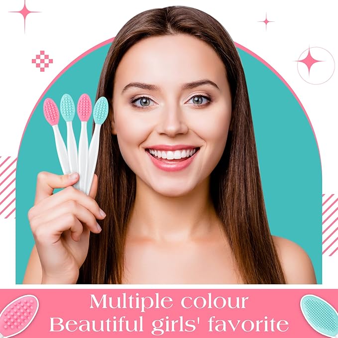 Patelai 24 Pcs Silicone Exfoliating Lip Scrub Brush with Container Double Sided Silicone Lip Scrubber Soft Cleaning Brush for Men Women Lightening for Dark Lips(Pink, Green)