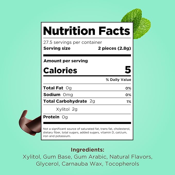 PUR Gum | Aspartame Free Chewing Gum | 100% Xylitol | Natural Chocolate Mint Flavored Gum, 55 Pieces (Pack of 6)
