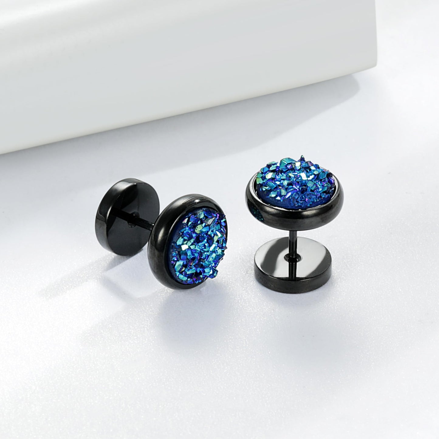 Druzy Glitter Cheater Titanium Earrings Screw Flat Back Earrings Studs Hypoallergenic for Sensitive Ears, Titanium, sand glitter