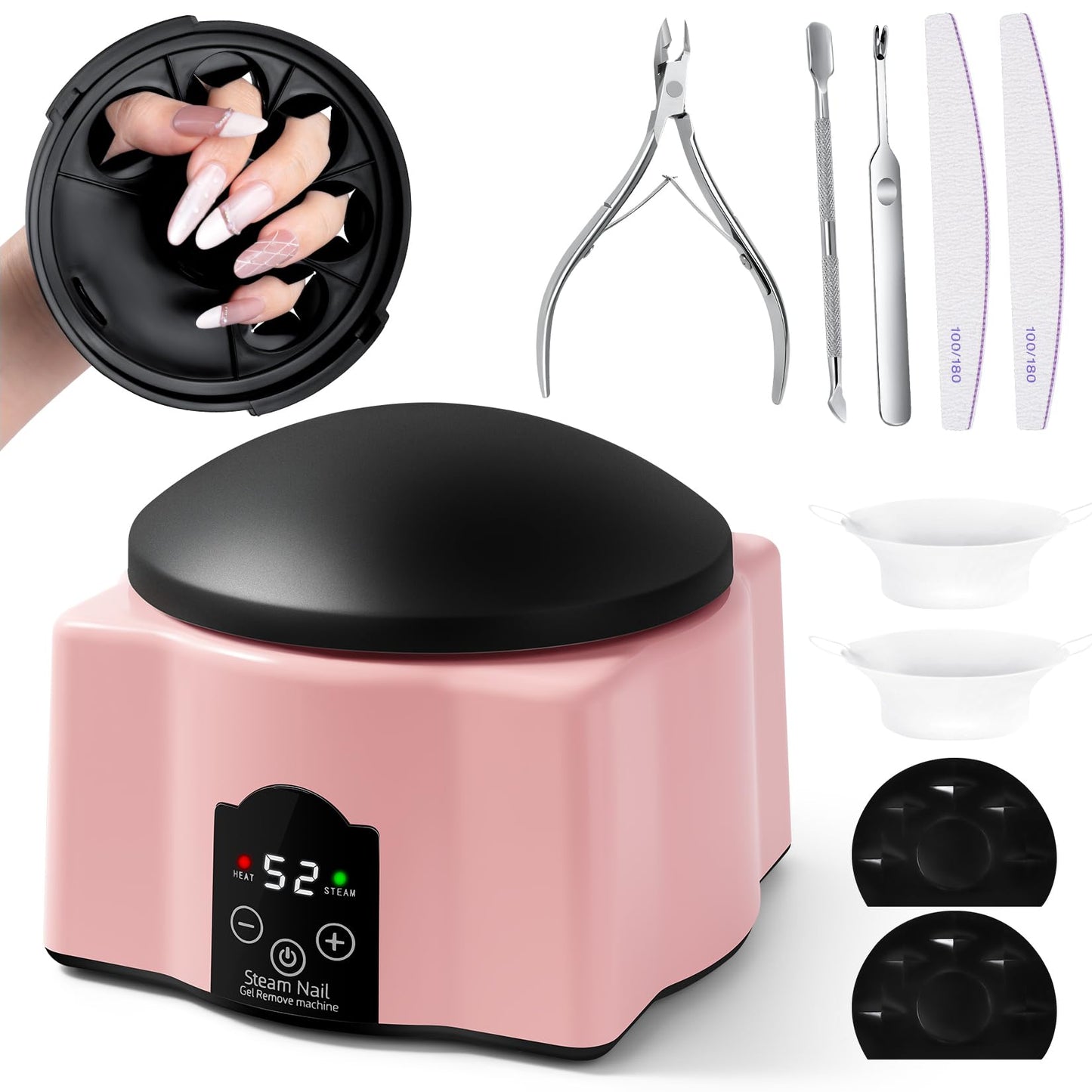 Automatic Upgraded Acrylic Gel Nail Polish Removal Electric Steam Acetone Nail Remover Machine Set, Various Nail Gel Nail Chips Without Harming Hands Nail Art Tools Nail Remover Tools Set