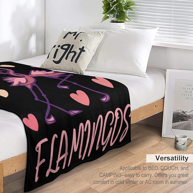 Flamingo Throw Blanket Gifts - 50 x 60 Inches Funny Throws - Black Soft Fuzzy Plush Blankets for Office