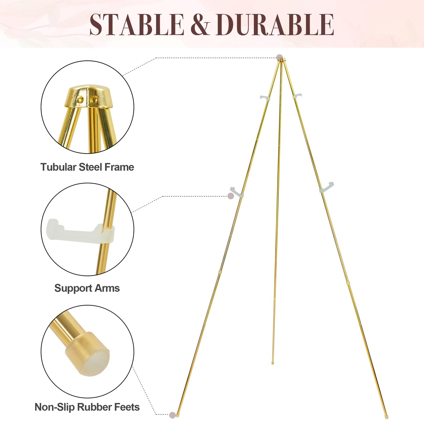 DDEAT Easel Stand for Sign 63'' Art Easels for Display Wedding Welcome Poster Stand Portable Floor Metal Easel Gold 2 Pack