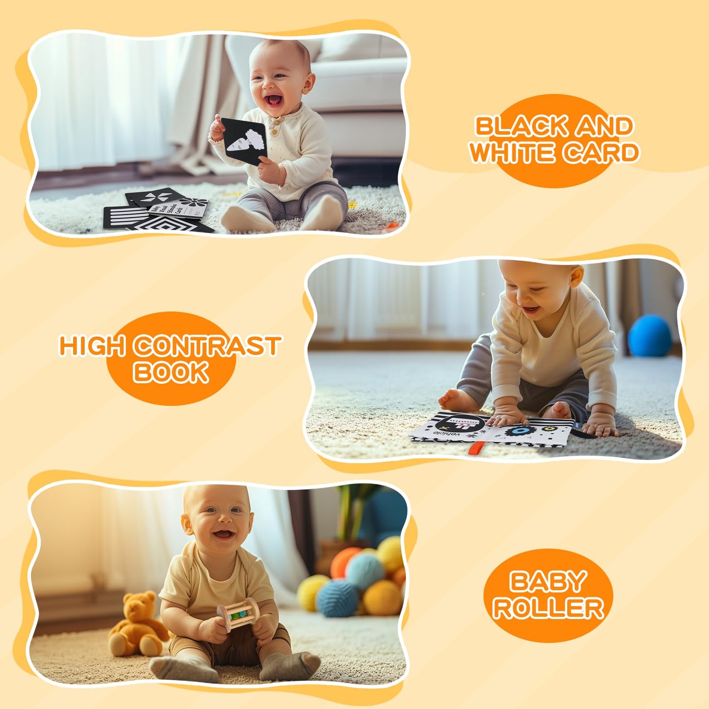 Starrykids Montessori Toys for Babies 0-6 Months, 6 in 1 Learning Educational Set for Newborn, Toddlers Gifts Includes Spinning Drum, Object Permanence Box, Baby Roller Tummy Time Mirror and More