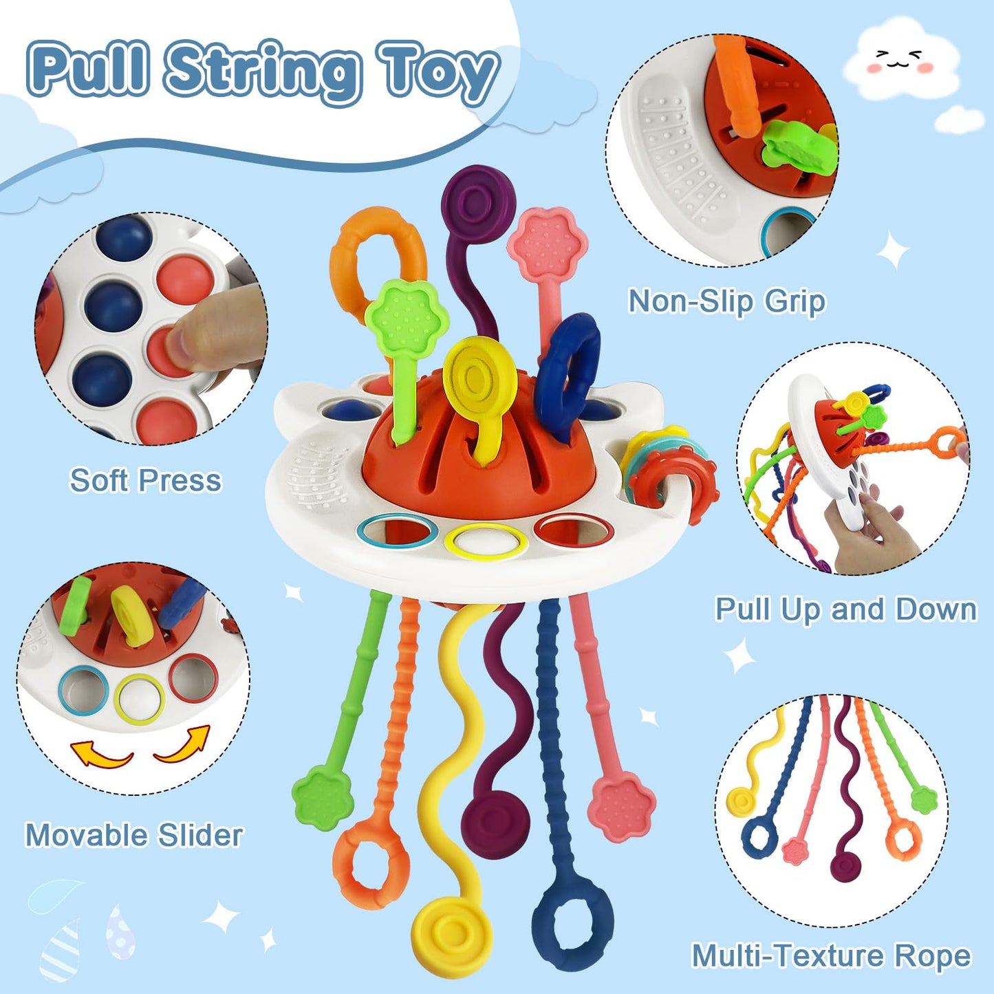 EPOGG 6 in 1 Montessori Toys for Babies 6-12 Months Up - Incl Pull String Toy, Stacking Cups, Tissue Box, Suction Cup Spinner, Stacking Blocks,Activity Cube, Baby Toys for 1 2 3 Year Old