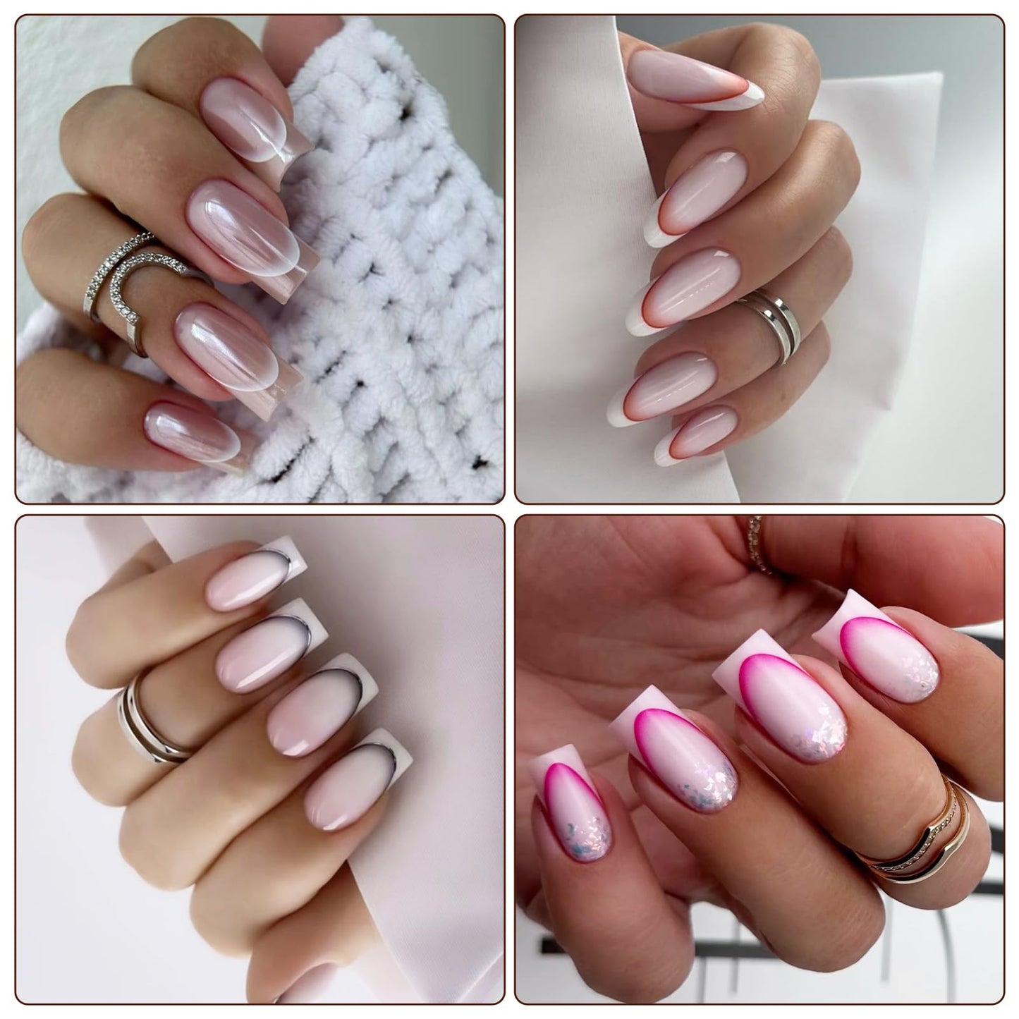IDDFEVE Gradient French Line Nail Art Stickers - 6 Colors Self-Adhesive Curved Stripes Nail Decals, French Tips Guides Designs for DIY Manicure (6 Sheets)