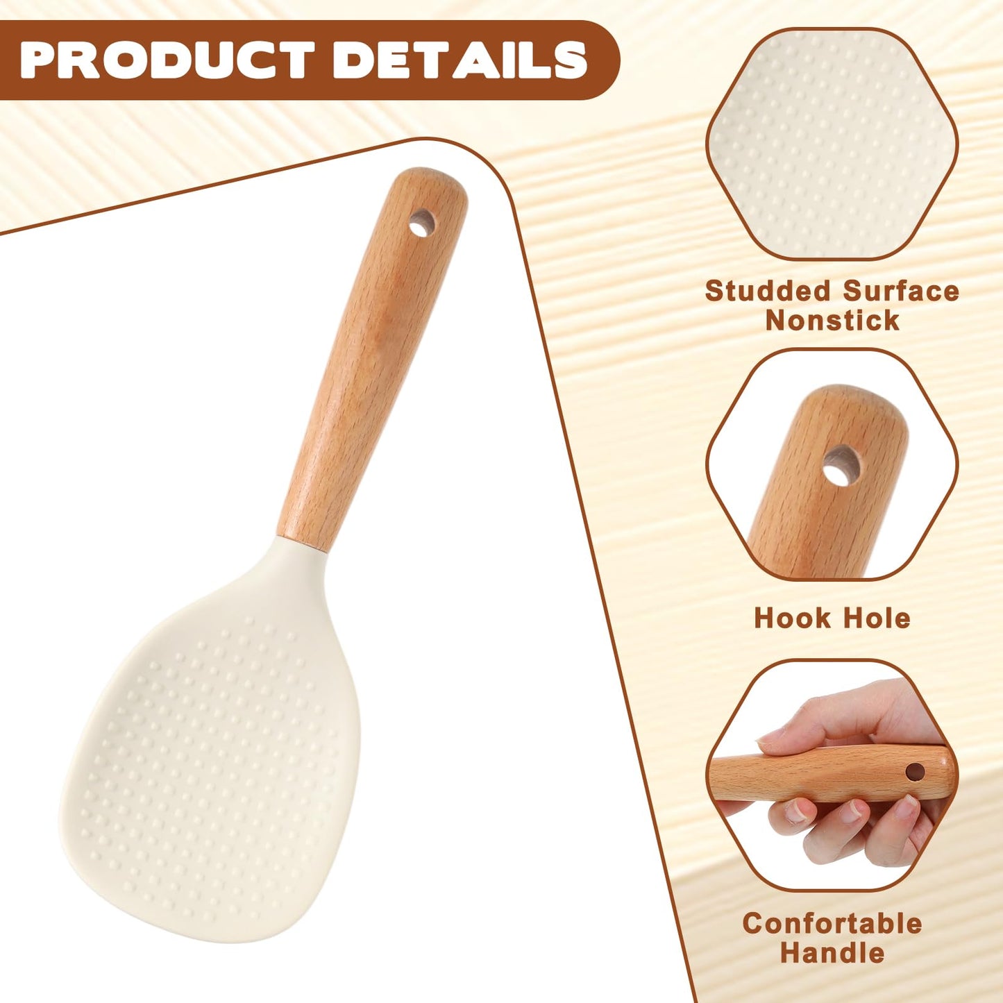 White Standing Silicone Rice Spoon Paddle, Non-stick Silicone Rice Spoon Household Rices Shovel Heat Resistant Anti-scalding Durable Rices and Potato Server Spoons(White)
