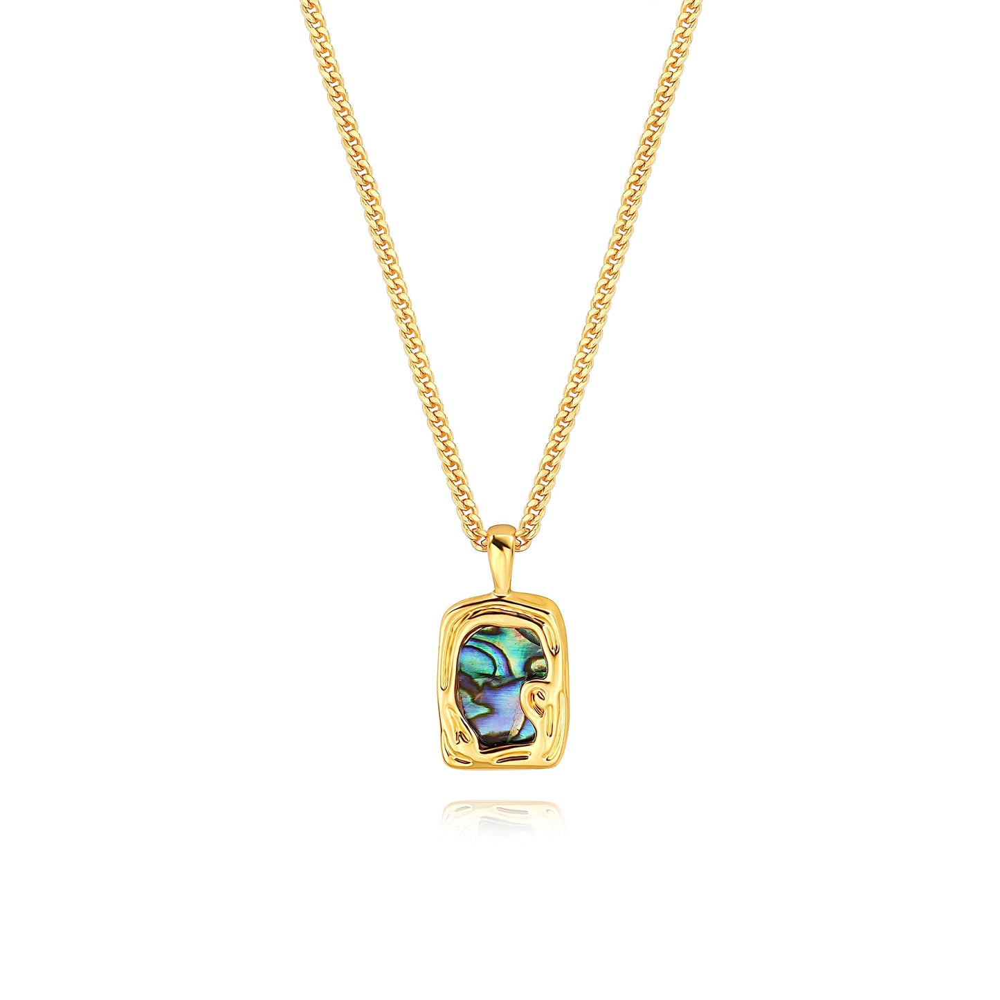 18k Gold Plated Abalone Mother of Pearl Irregular Pendant Necklace Dainty Personalized Handmade Layered Charm Necklace Flake Vintage Rectangle Pendant 2mm Thin Cuban Chain Necklace for Women