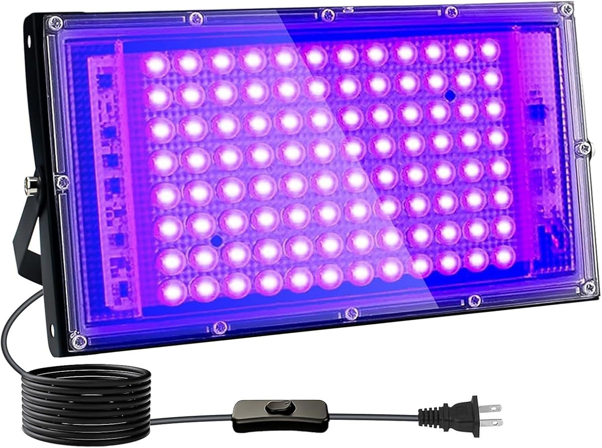 100W Black Lights, Blacklight Flood Light with Plug and Switch,for Glow Party, Halloween, Fluorescent Poster, Stage Lighting, Body Paint