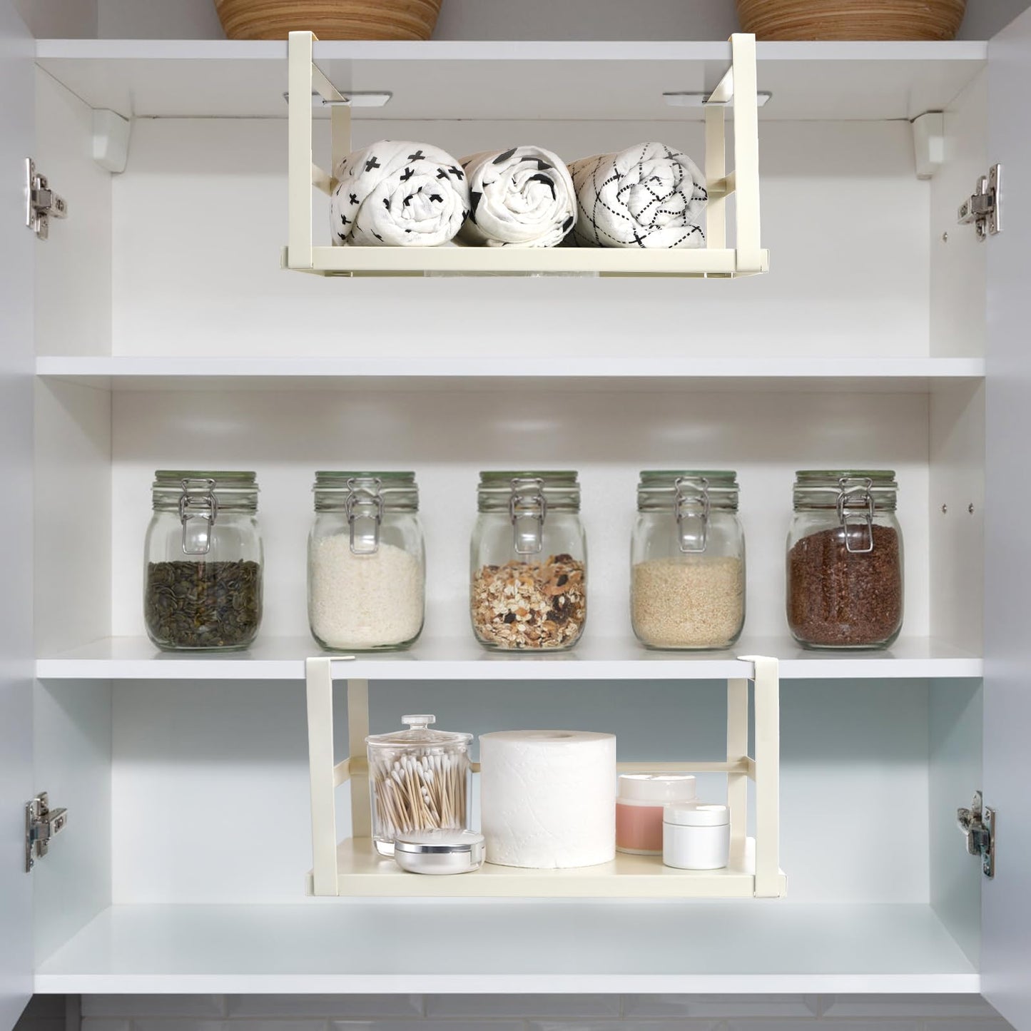 Tebery 2 Pack Under Shelf Storage Basket Sturdy, Slide-in Hanging Storage Basket for Kitchen, Metal Under Cabinet Shelves Organizer Rack, Space Saver Basket Shelf for Cabinet, Pantry, Desk, Cupboard