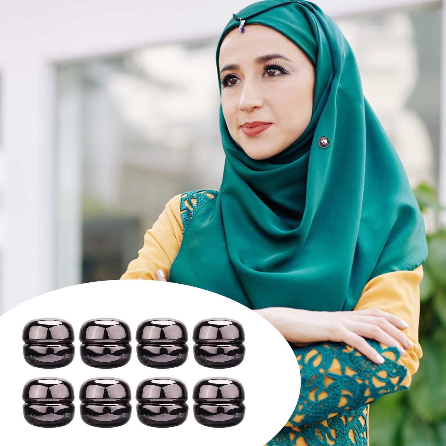 8pcs Strong Magnetic Hijab Pins - Multi-Purpose No-Snag Buttons, Scarf Clasp, Pinless Brooch for Women's Clothing (Silver)