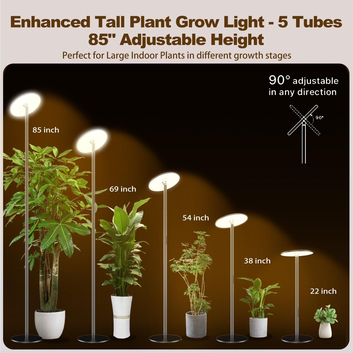 AJABotanics 40W Full Spectrum Tall Grow Light, 85'' Adjustable Standing Plant Light for Indoor Plants, 10-Level Dimmable with 4/8/12H Timer, Sunlike for Large Plants & Indoor Trees