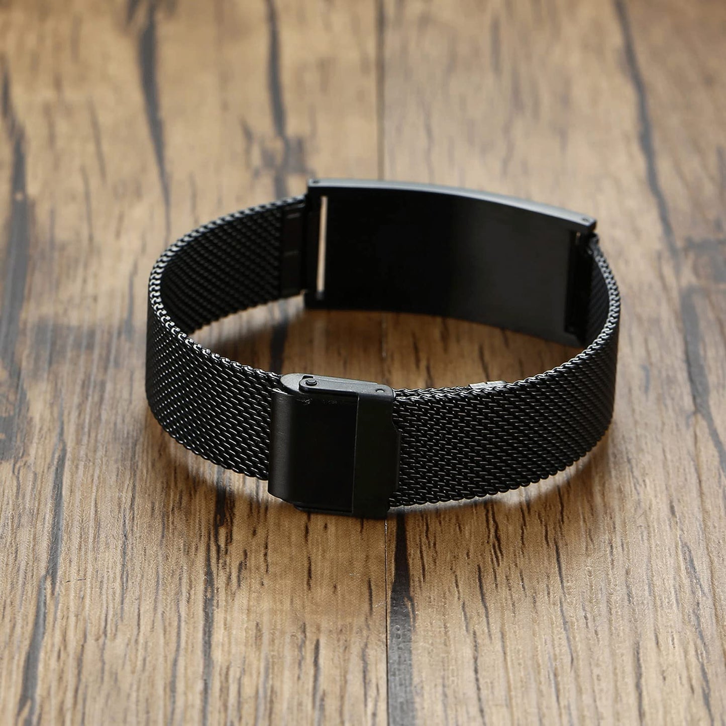 VNOX Width Medical Alert Bracelets for Men with Free Engraving Adjustable Stainless Steel Mesh Emergency Medical ID Bracelets Wristband,Black